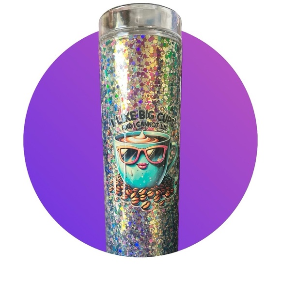 Teal Shimmer Tumbler with Fun Coffee Design - Picture 1 of 4